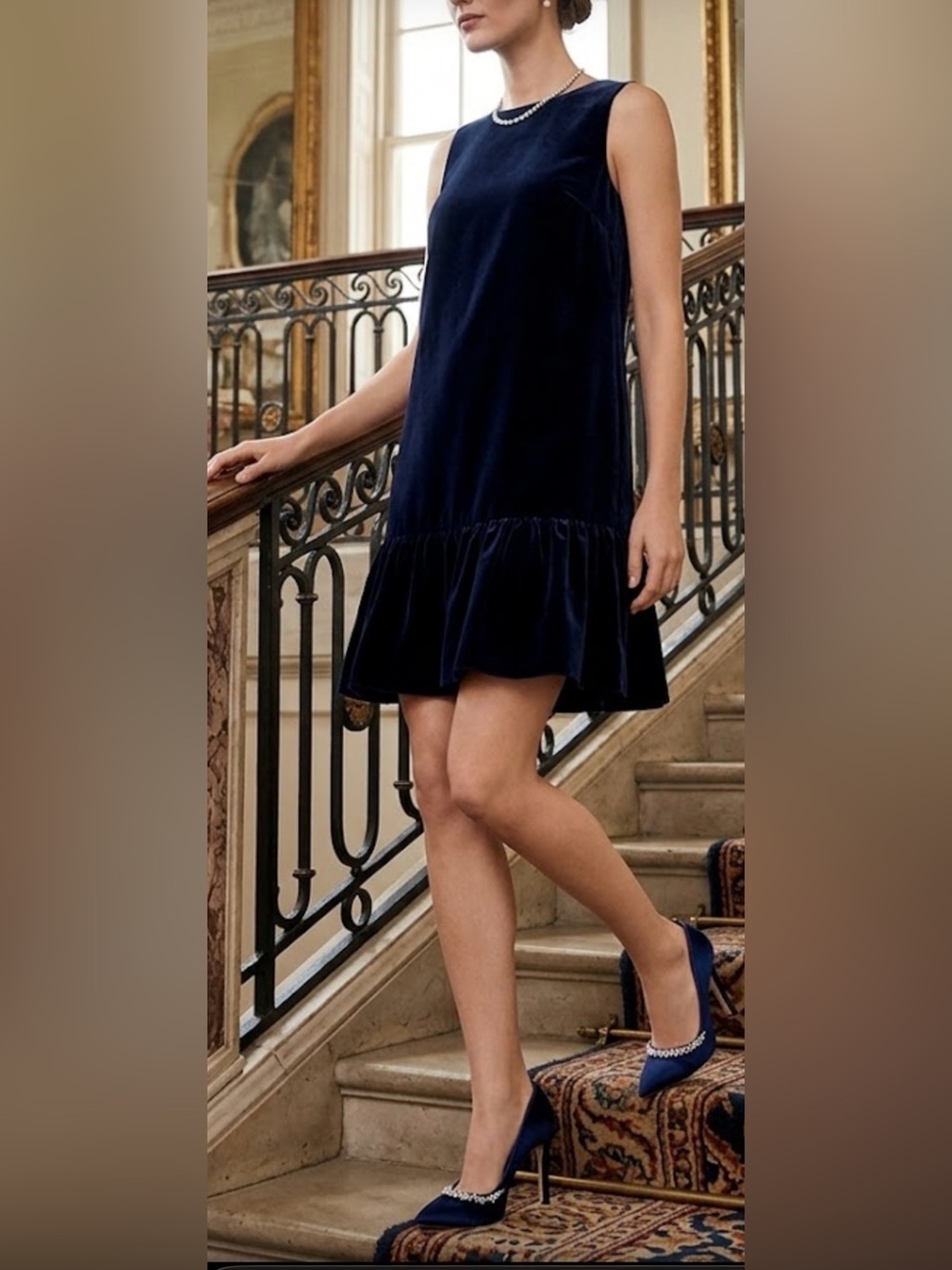 J Crew Deep Navy Blue Velvet Ruffle Hem Dress